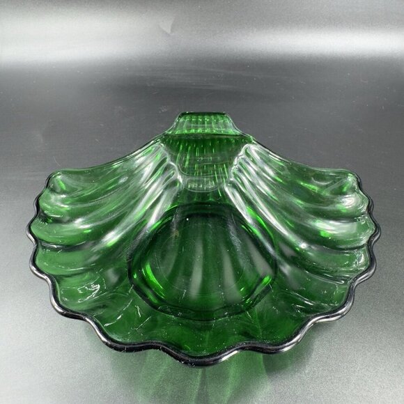 Anchor Hocking Shell Shaped Dish Bowl Dark Green Trinket Dish Holder Vintage - Picture 10 of 14